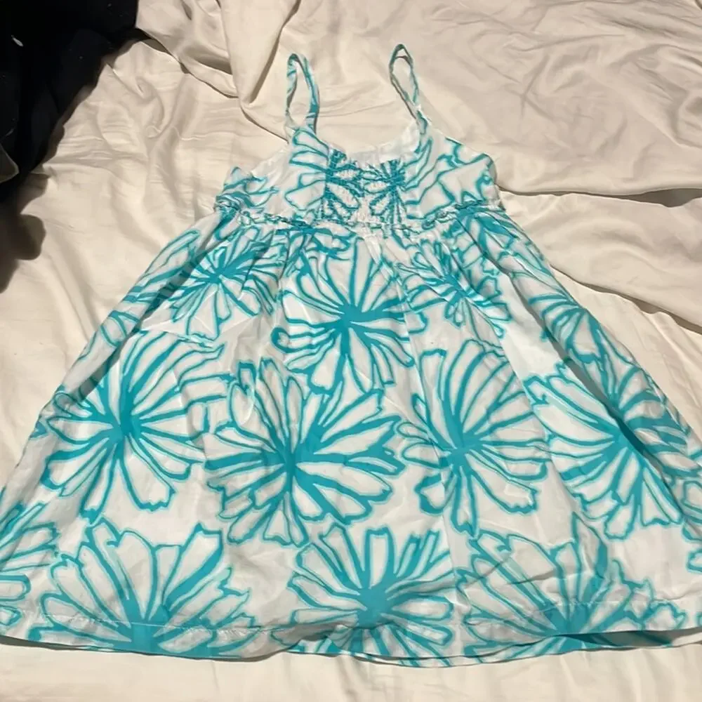 Gymboree 6 turquoise floral white 💯cotton lined sundress worn once euc